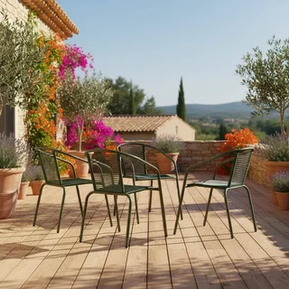 4er Set Gartensessel aus Stahl und Kunstharzgeflecht - Modernes Design für Innen und Außen