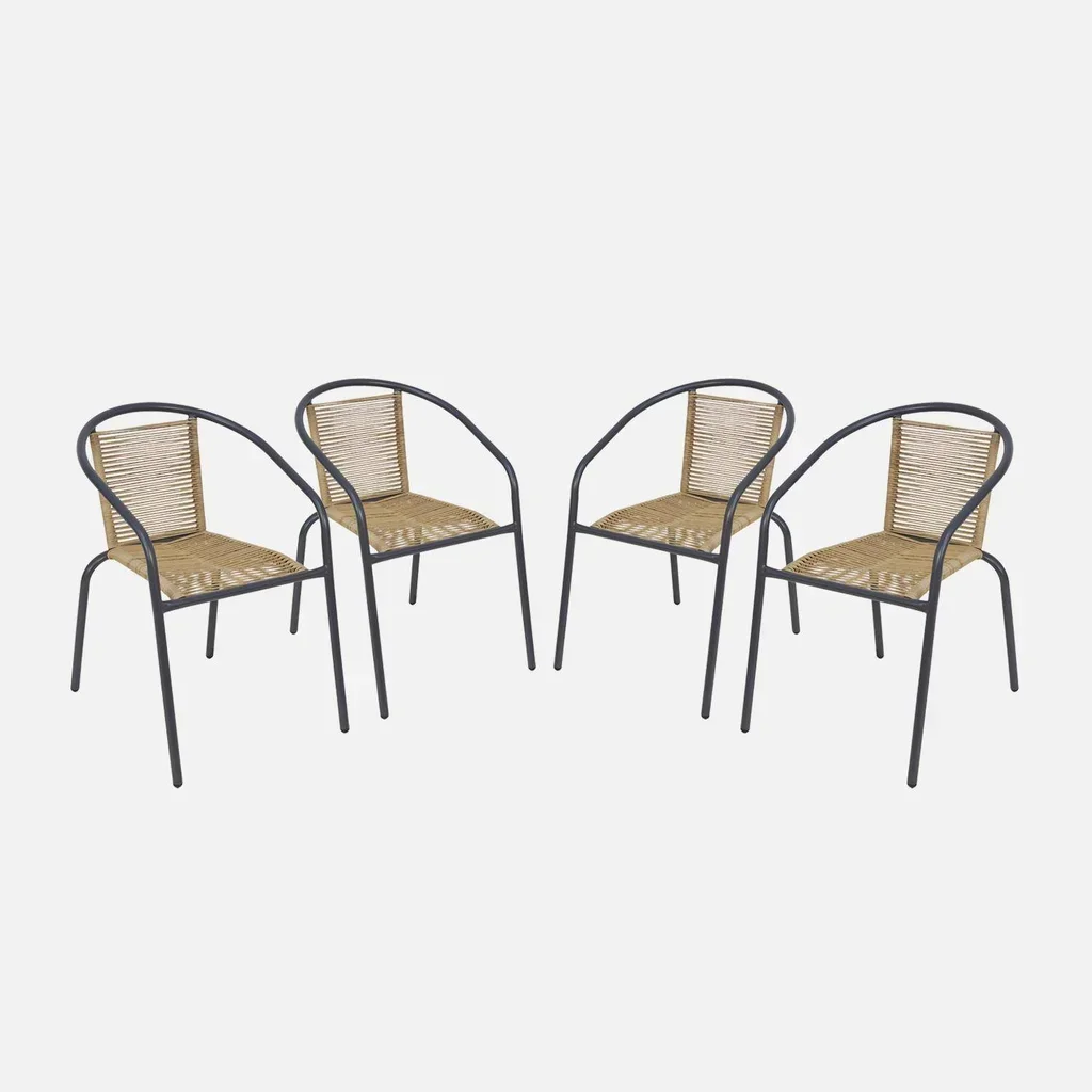 4er Set Gartenstühle Stahl Kunstharz Geflecht zeitgenössisches Design