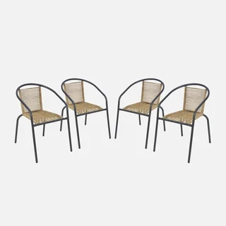 4er Set Gartenstühle Stahl Kunstharz Geflecht zeitgenössisches Design