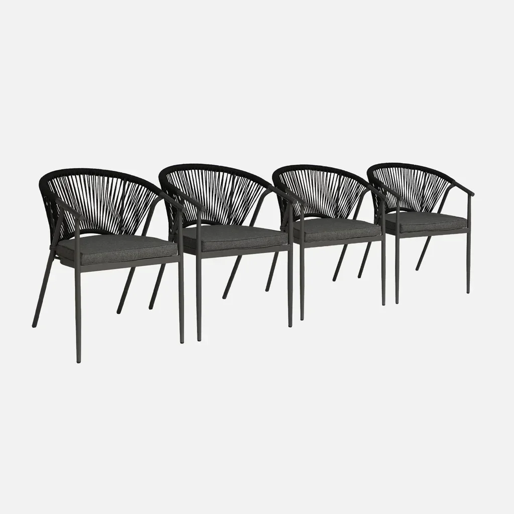 4er Set stapelbare Gartenstühle Stahl Seil Liora Außenkomfort