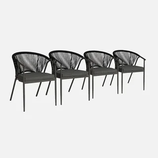 4er Set stapelbare Gartenstühle Stahl Seil Liora Außenkomfort