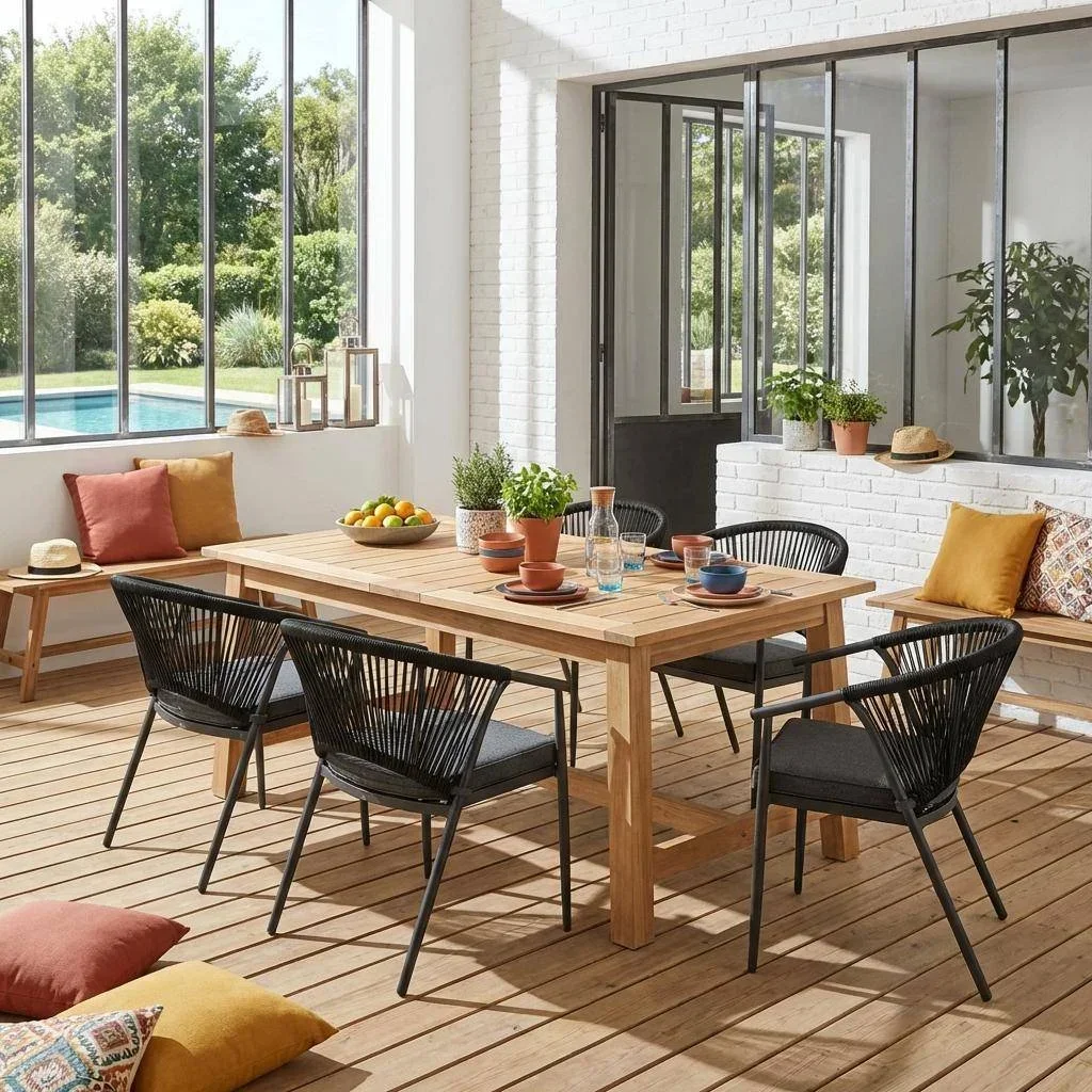 4er Set stapelbare Gartenstühle Stahl Seil Liora Außenkomfort