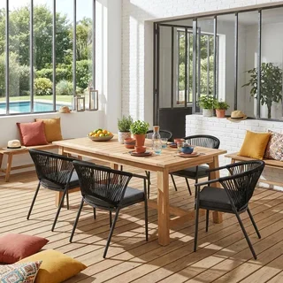 4er Set stapelbare Gartenstühle Stahl Seil Liora Außenkomfort