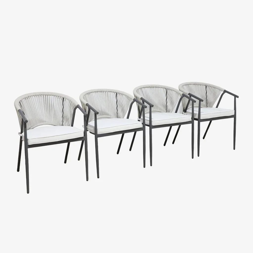 4er Set stapelbare Gartenstühle Stahl Seil Liora Außenkomfort