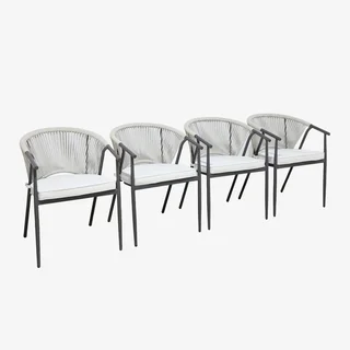 4er Set stapelbare Gartenstühle Stahl Seil Liora Außenkomfort