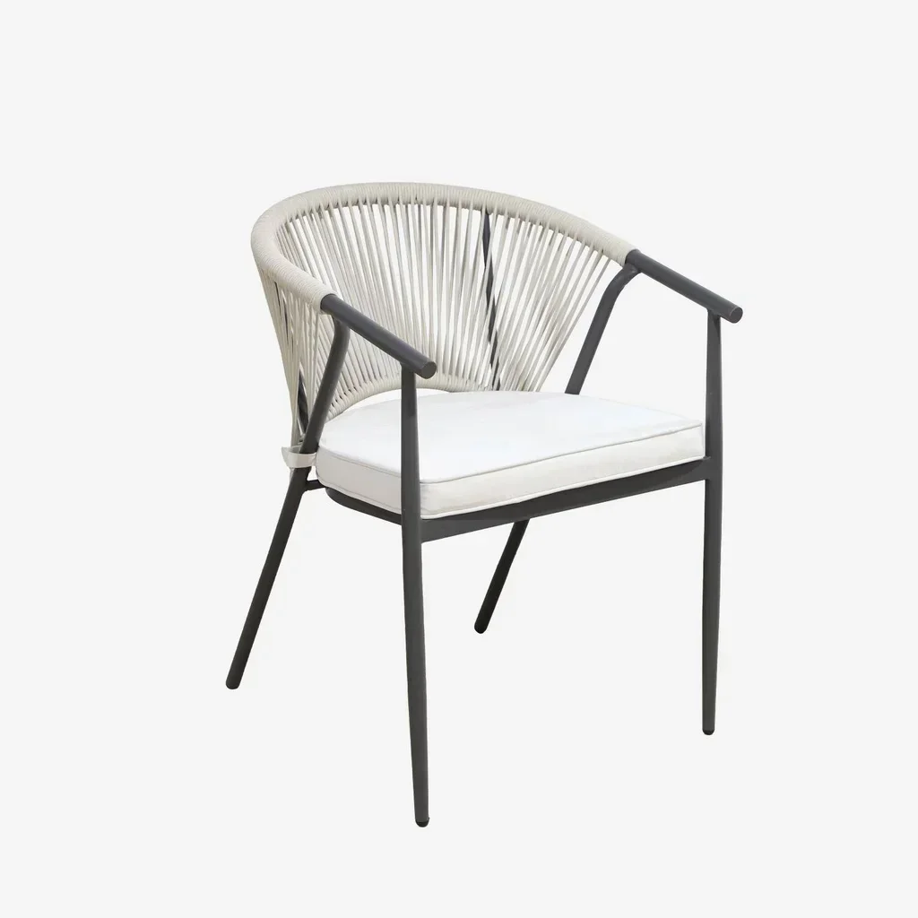 4er Set stapelbare Gartenstühle Stahl Seil Liora Außenkomfort