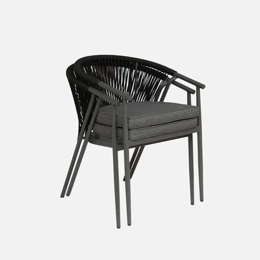 4er Set stapelbare Gartenstühle Stahl Seil Liora Außenkomfort