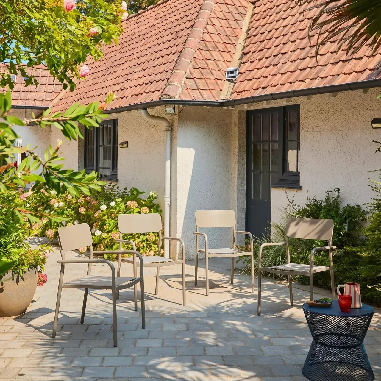 4 stapelbare Gartenstühle Aluminium Textilene Savannah