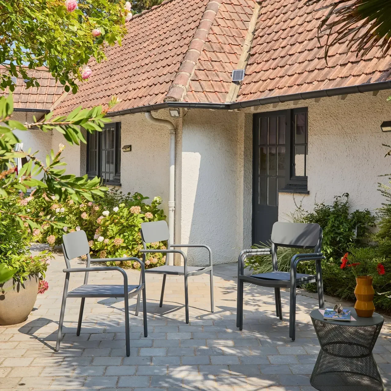 Lot de 4 fauteuils de jardin empilables aluminium Savannah