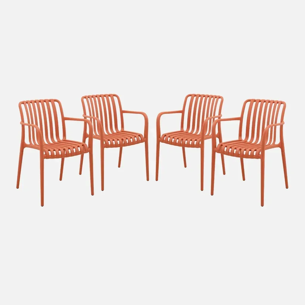 Lot de 4 fauteuils de jardin empilables verts design contemporain