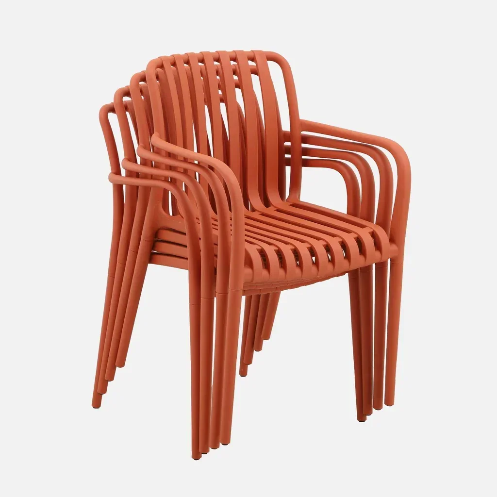 Lot de 4 fauteuils de jardin empilables verts design contemporain