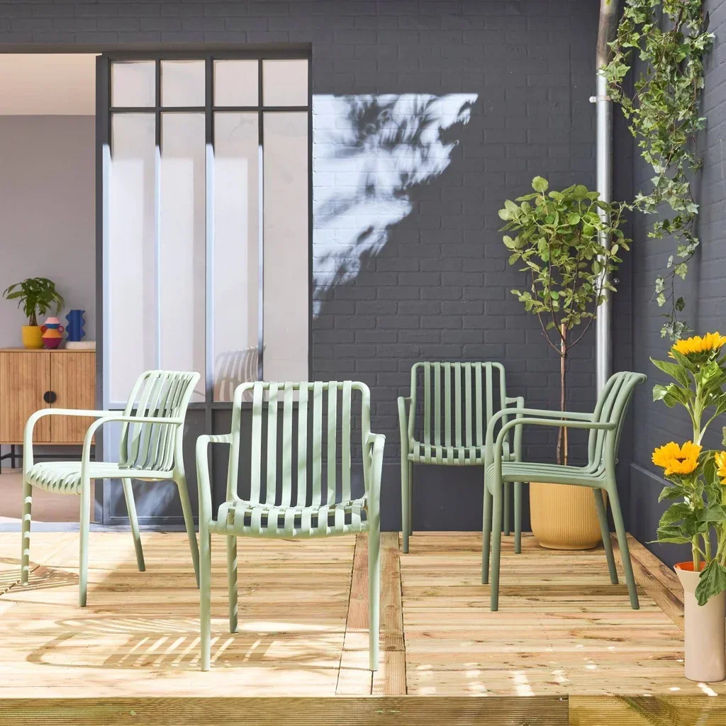 4 fauteuils jardin plastique verts design empilables sans montage