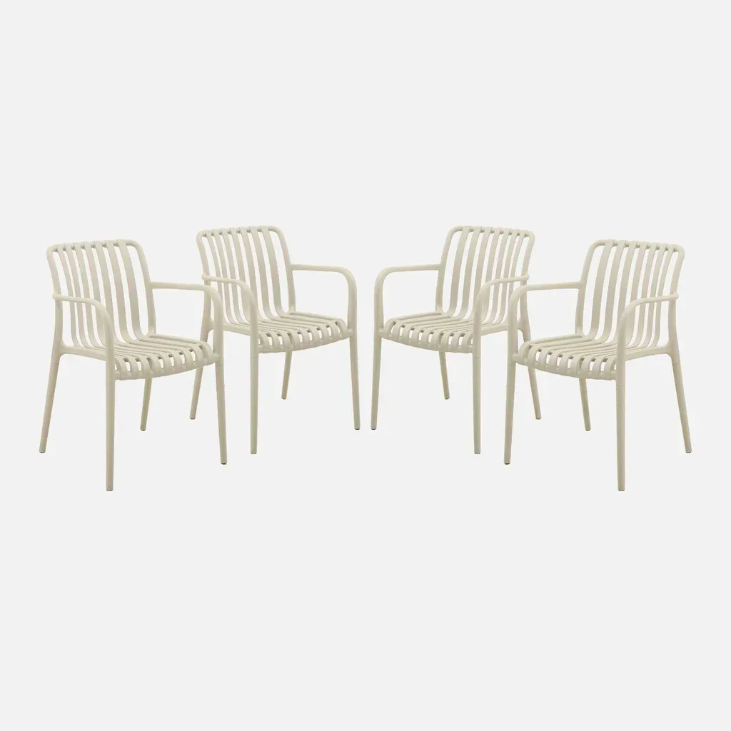 Lot de 4 fauteuils de jardin empilables en polypropylène vert design contemporain