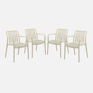 Lot de 4 fauteuils de jardin empilables en polypropylène vert design contemporain
