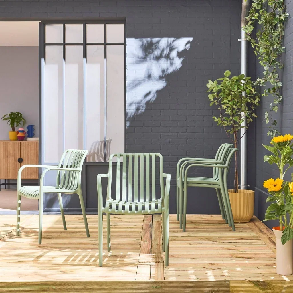 4 fauteuils jardin plastique verts design empilables sans montage