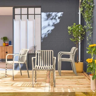 Lot de 4 fauteuils de jardin empilables en polypropylène vert design contemporain