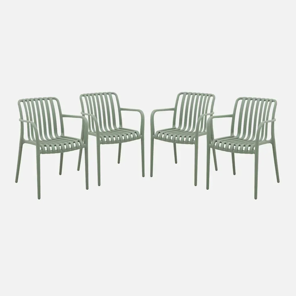 4 fauteuils jardin plastique verts design empilables sans montage