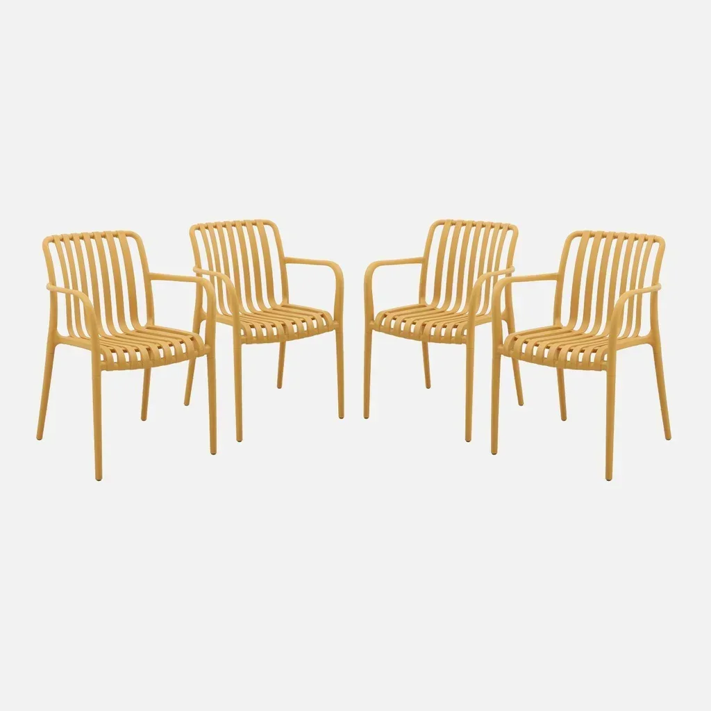 Lot de 4 fauteuils de jardin en plastique empilables design vert