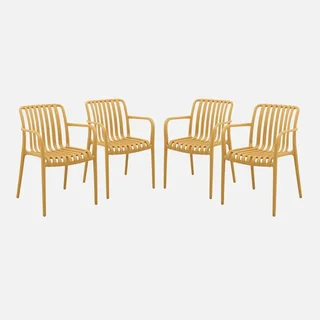 Lot de 4 fauteuils de jardin en plastique empilables design vert