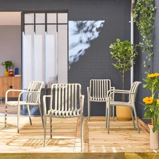 Lot de 4 fauteuils de jardin empilables en polypropylène vert design contemporain