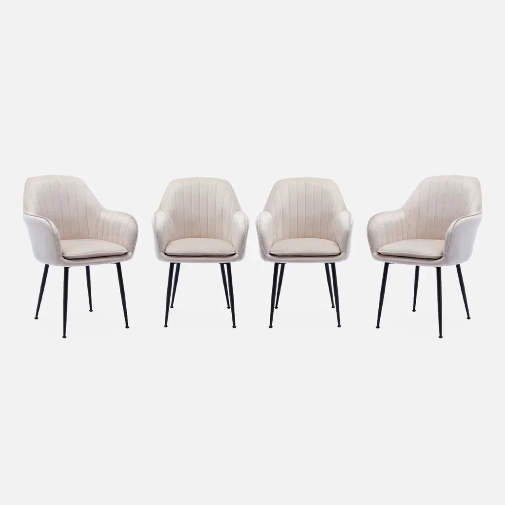 Lot 4 fauteuils velours blanc cassé pieds dorés Shella