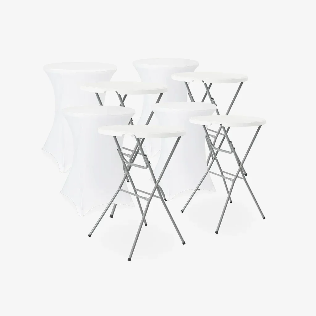 Lot 4 tables hautes pliantes acier avec housses protection réception