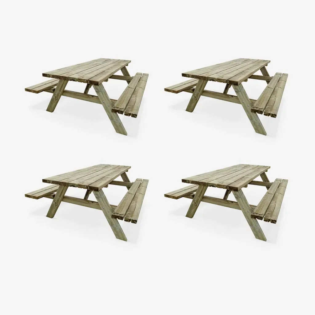 Lot 4 tables pique-nique pin bancs rabattables jardin extérieur
