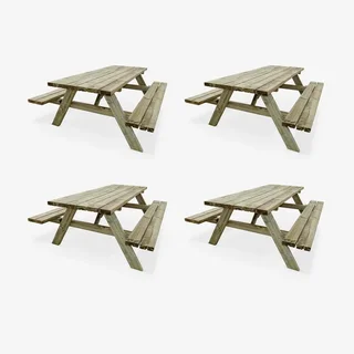 4er Set Kiefer Picknicktische mit klappbaren Bänken Garten Outdoor