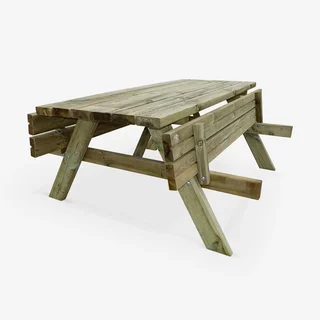 4er Set Kiefer Picknicktische mit klappbaren Bänken Garten Outdoor