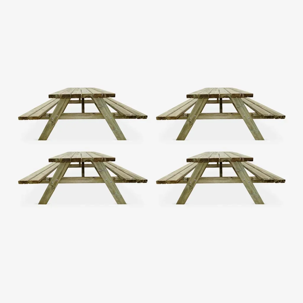 Lot 4 tables pique-nique pin bancs rabattables jardin extérieur