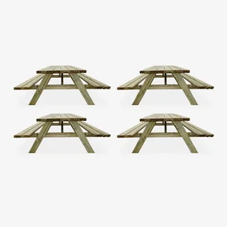 4er Set Kiefer Picknicktische mit klappbaren Bänken Garten Outdoor
