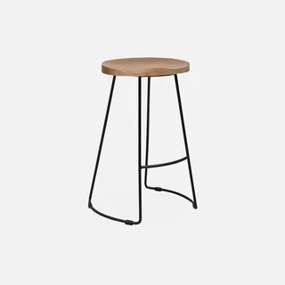 Lot 4 tabourets bar 65 cm bois manguier métal noir repose-pieds style industriel