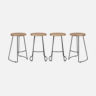 Lot 4 tabourets bar 65 cm bois manguier métal noir repose-pieds style industriel