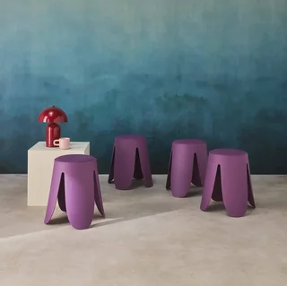 4 tabourets empilables Niki simili cuir design fleur