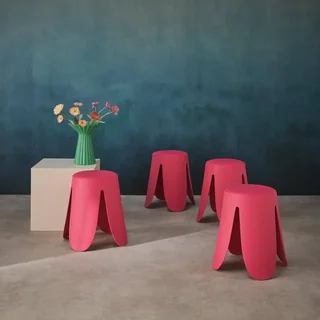 4 tabourets empilables Niki simili cuir design fleur contemporain