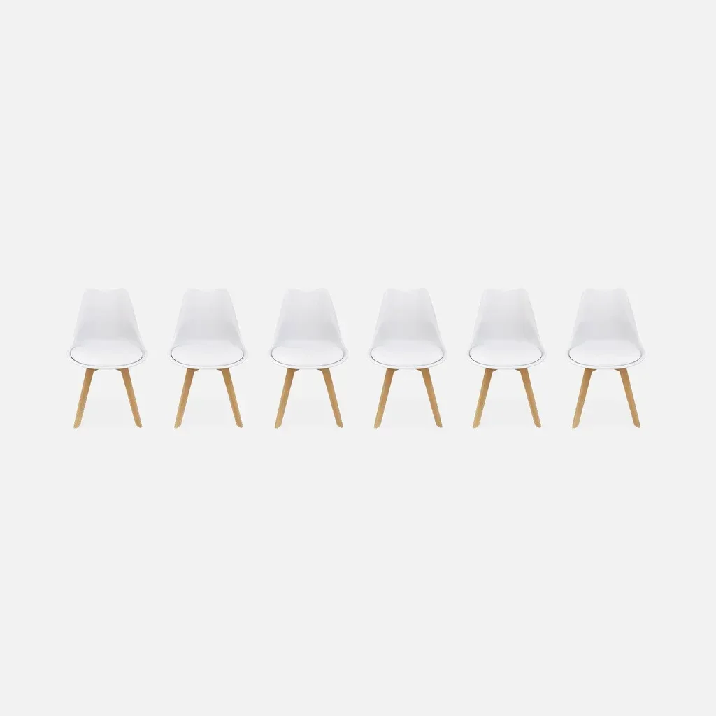 Lot 6 chaises scandinaves hêtre massif coussinées - Collection Nils