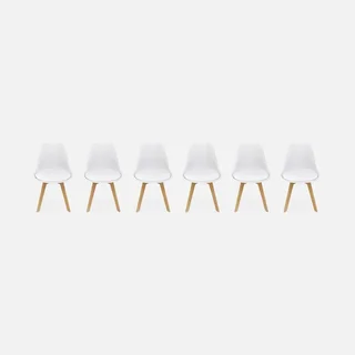 Lot 6 chaises scandinaves hêtre massif coussinées - Collection Nils