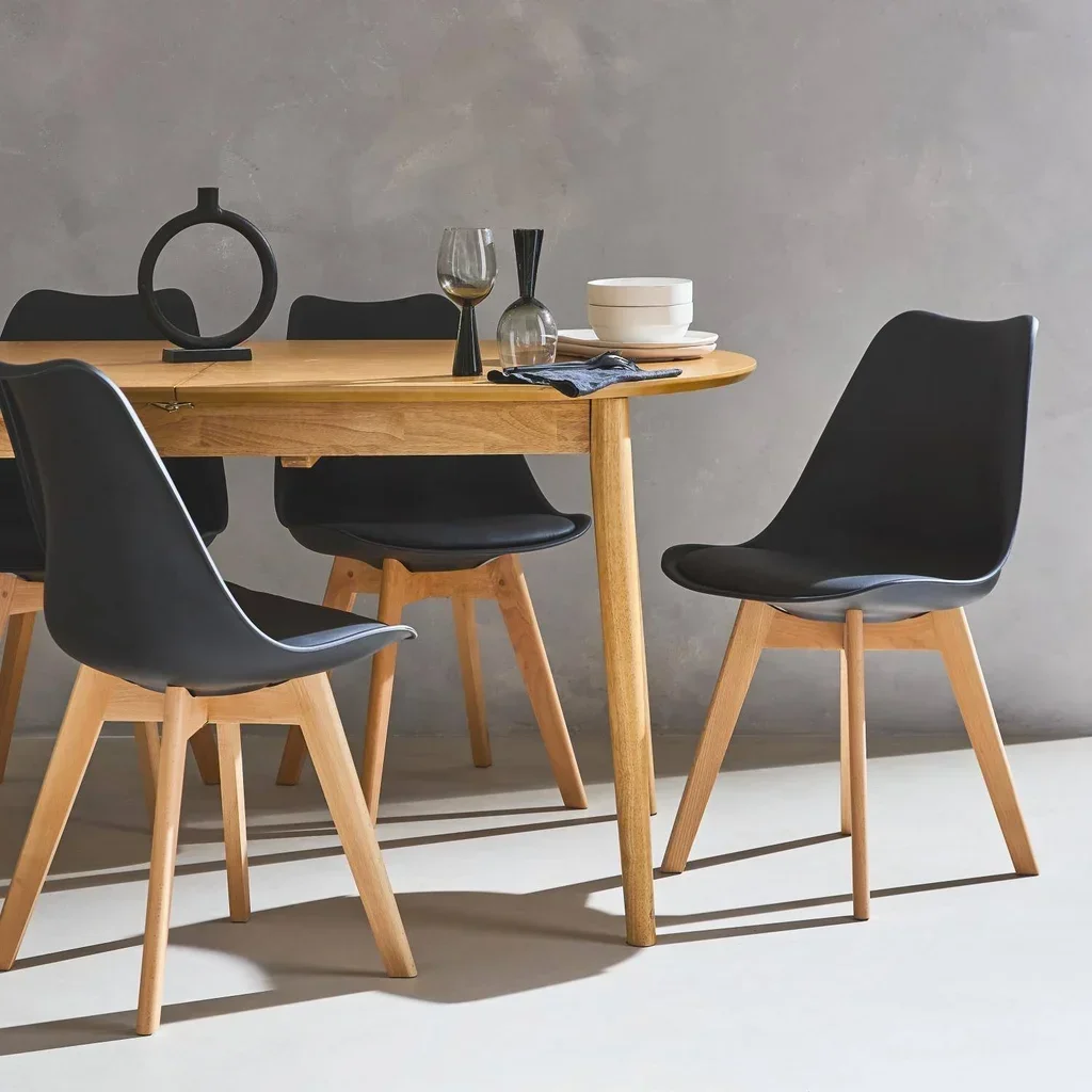 Lot de 6 chaises scandinaves hêtre massif avec coussin - Collection Nils
