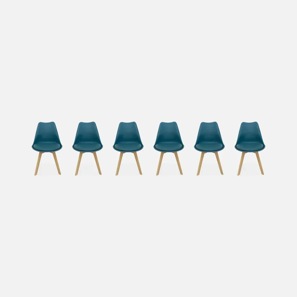 Lot de 6 chaises scandinaves bois hêtre massif coussin intégré design épuré