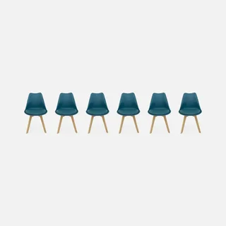 Lot de 6 chaises scandinaves bois hêtre massif coussin intégré design épuré