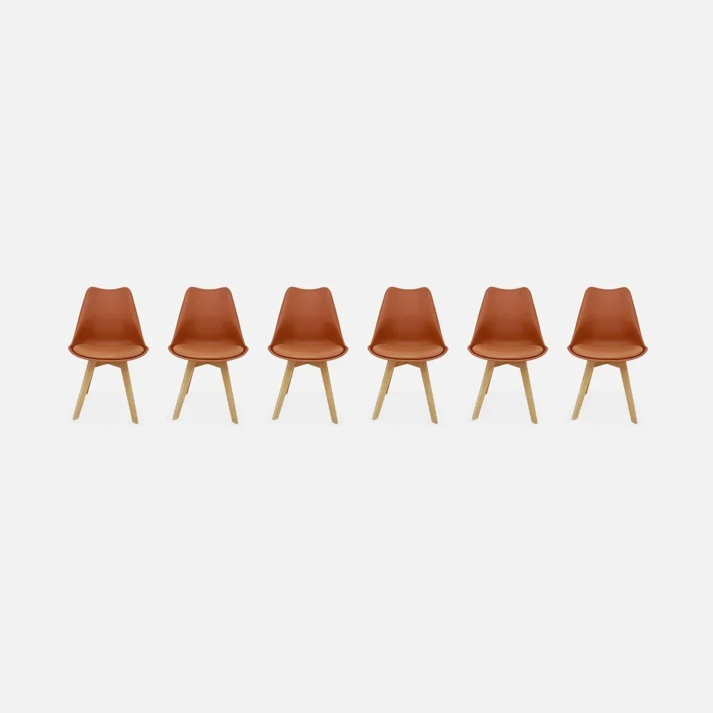 Lot de 6 chaises scandinaves hêtre massif avec coussin - Collection Nils