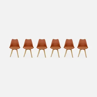 Lot de 6 chaises scandinaves hêtre massif avec coussin - Collection Nils