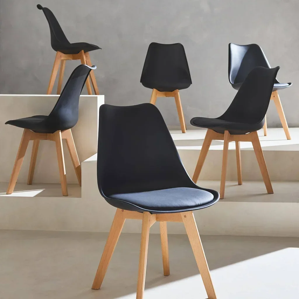 Lot de 6 chaises scandinaves hêtre massif avec coussin - Collection Nils