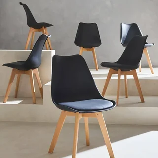 Lot de 6 chaises scandinaves hêtre massif avec coussin - Collection Nils