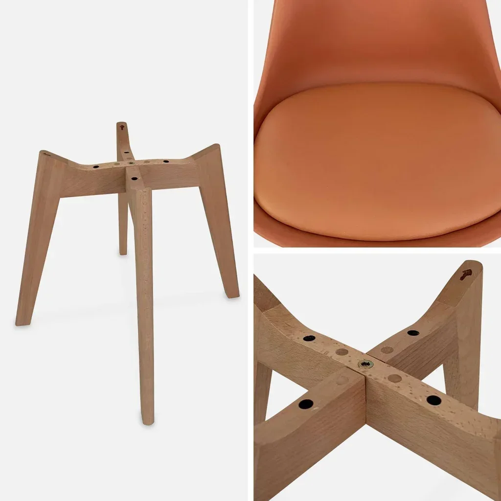 Lot de 6 chaises scandinaves hêtre massif avec coussin - Collection Nils