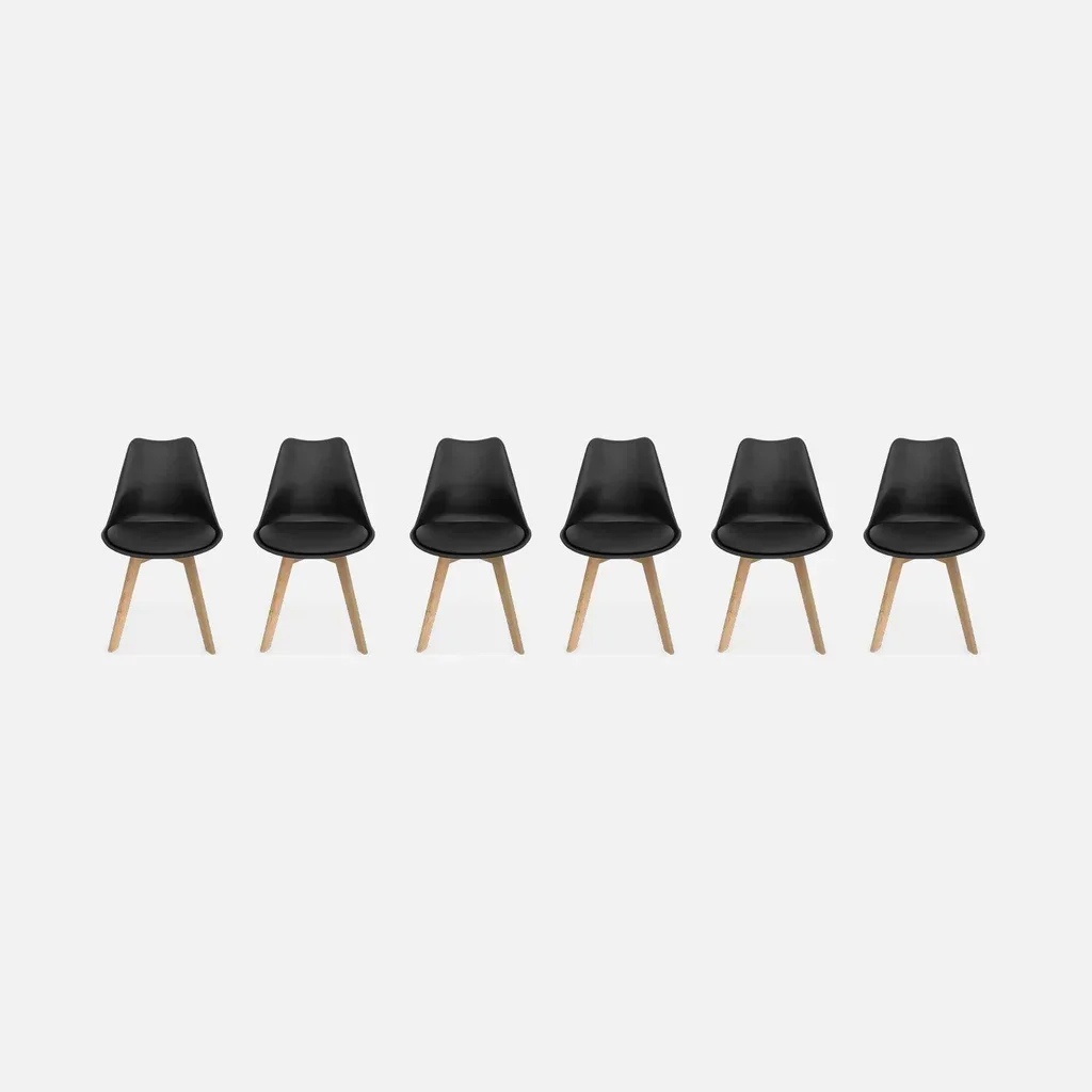 Lot de 6 chaises scandinaves hêtre massif avec coussin - Collection Nils