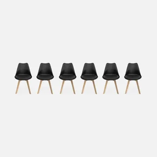 Lot de 6 chaises scandinaves hêtre massif avec coussin - Collection Nils