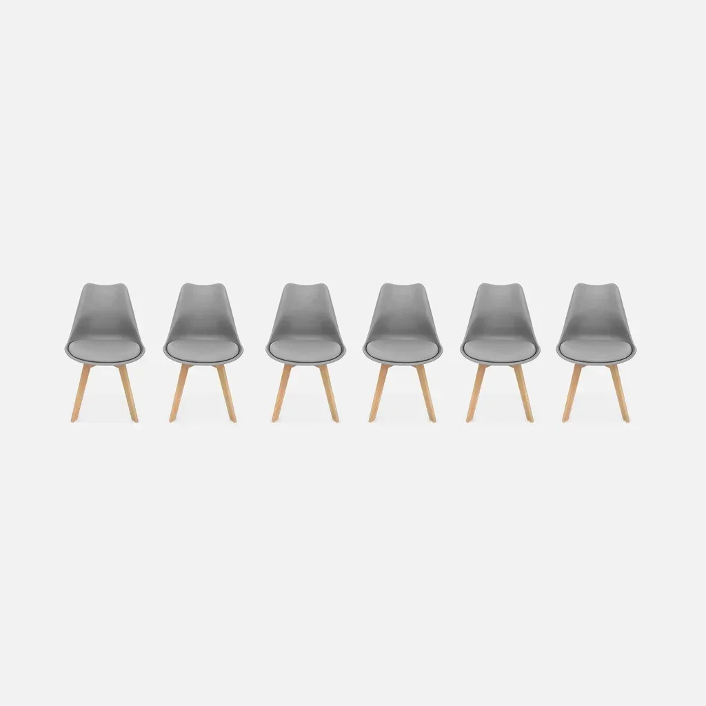 Lot 6 chaises scandinaves bois hêtre massif design épuré Nils