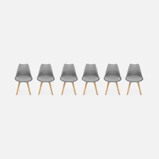 Lot 6 chaises scandinaves bois hêtre massif design épuré Nils