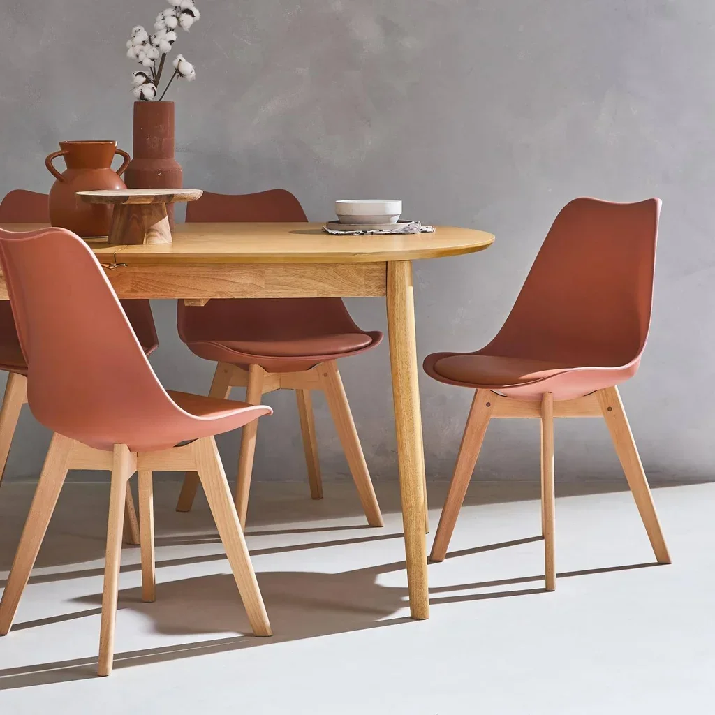 Lot de 6 chaises scandinaves hêtre massif avec coussin - Collection Nils